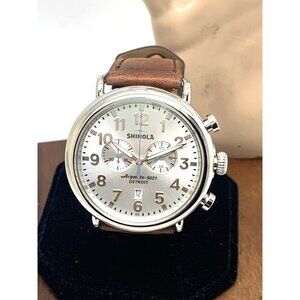 Shinola Men's Watch S0120077936 Runwell Chronograph Silver Dial Leather 47mm
